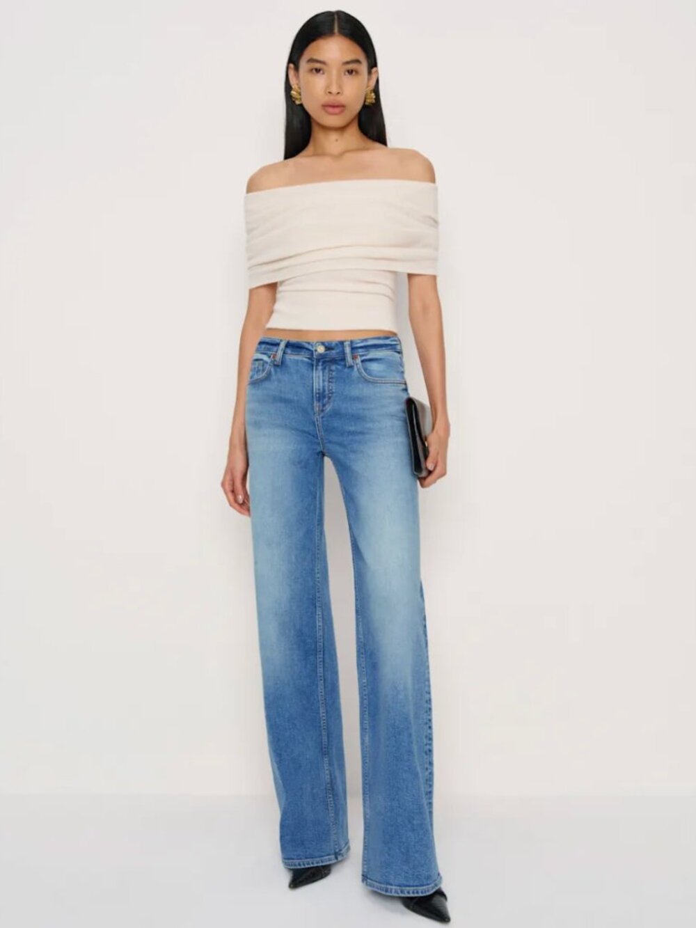 Reformation Greta Super Stretch Low Rise Wide Leg Jeans Blue - Size 31